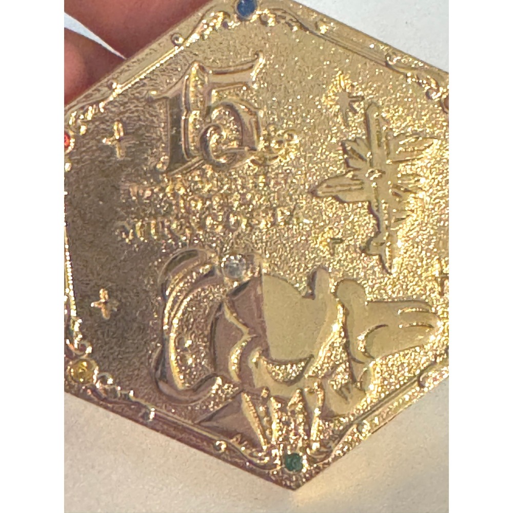 Tokyo DisneySea Hotel Miracosta 15th Anniversary Hexagonal Gold Keychain Charm